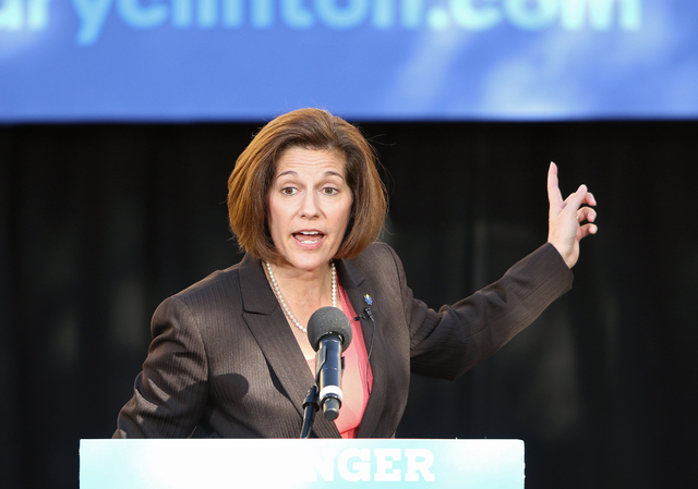 Nevada U.S. Senate Democratic candidate Catherine Cortez Masto speaks at a rally at College of Southern Nevada, Sunday, Nov. 6, 2016, in North Las Vegas. Some 700 people attended the rally to supp ...