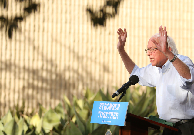 Vermont Sen. Bernie Sanders speaks at a rally at College of Southern Nevada, Sunday, Nov. 6, 2016, in North Las Vegas. Some 700 people attended the rally to support Democratic presidential candida ...