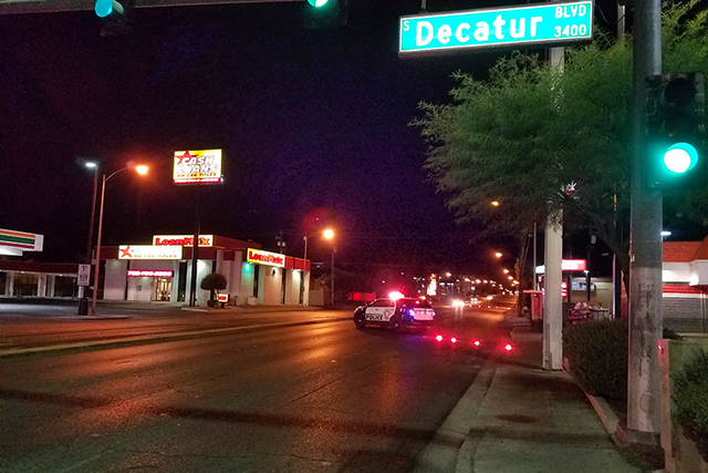 A part of the intersection at Decatur and Spring Mountain was blocked following a one-vehicle accident early Wednesday morning. (Mike Shoro/Las Vegas Review-Journal)