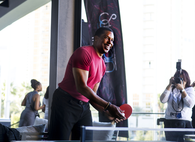 Soul Train Producer Tony Cornelius plays a game of pingpong at Topgolf Las Vegas for the "Soul Lunch & Greens," a benefit for the Don Cornelius Foundation Friday, Nov. 4, 2016. Elizabeth Page ...