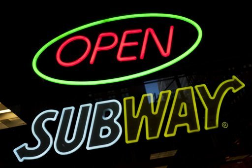 A Subway fast food restaurant's sign is shown, Monday, Oct. 24, 2016, in New York. (Mark Lennihan/AP)