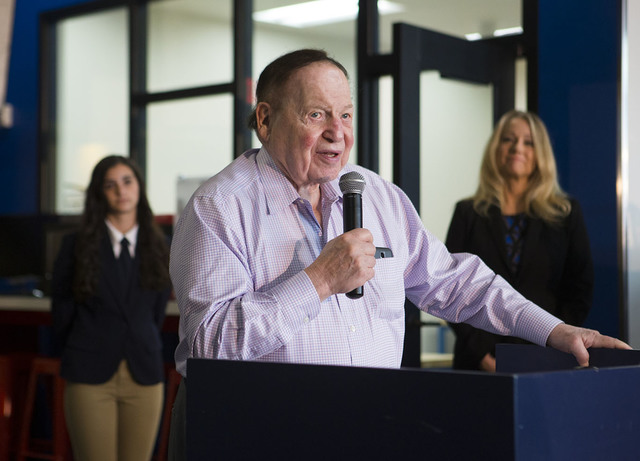 Las Vegas Sands CEO Sheldon Adelson speaks during the opening ceremony for the Startup Incubator facility at the Adelson Educational Campus in Las Vegas on Wednesday, Sept. 28, 2016. (Chase Steven ...