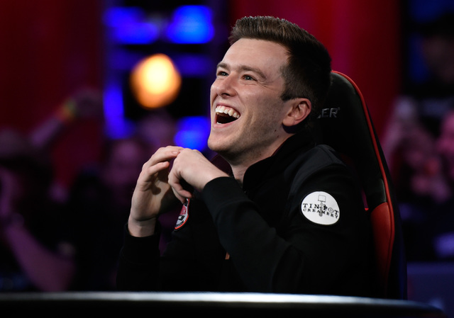 Gordon Vayo of San Francisco laughs during the final table at the 2016 World Series of Poker Main Event at the Rio hotel-casino, Tuesday, Nov. 1, 2016, in Las Vegas. David Becker/Las Vegas Review- ...