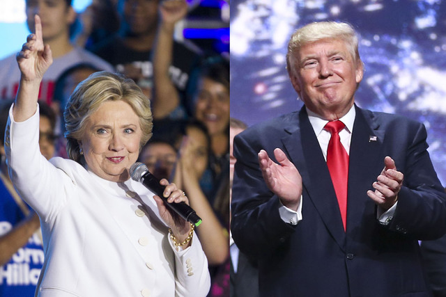 This photo combined two photographs shows Democratic presidential candidate Hillary Clinton and Republican presidential candidate Donald Trump.  (Clinton photo by Erik Verduzco/Las Vegas Review-Jo ...