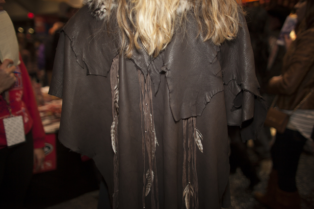 Shelly Weppler shows off her leather jacket at the National Finals Rodeo at Thomas & Mack C ...