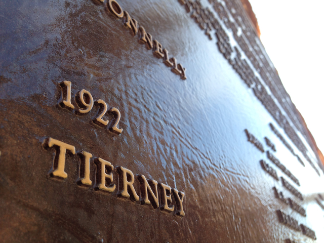 The Tierney name appears on the "High Scaler" plaque for fallen construction workers at Hoover Dam in this photo from Dec. 13. Henry Brean/Las Vegas Review-Journal