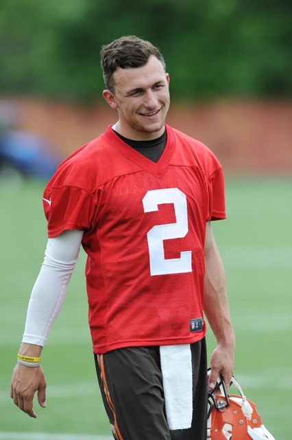 May 26, 2015; Berea, OH, USA; Cleveland Browns quarterback Johnny Manziel (2) during organized team activities at the Cleveland Browns training facility. (Ken Blaze/USA Today Sports)