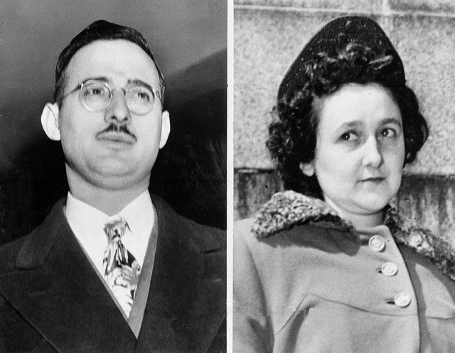 These undated file photos show Julius and Ethel Rosenberg, the convicted husband and wife of the Cold War atomic spying case.  The sons of convicted spy Ethel Rosenberg are asking President Barack ...