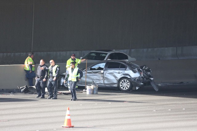 The Nevada Highway Patrol is investigating a crash on U.S. Highway 95 near Decatur Boulevard Tuesday morning, Dec. 13, 2016. (Bizuayehu Tesfaye/Las Vegas Review-Journal) @bizutesfaye