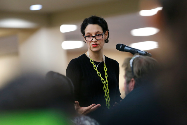 Katie Duffy, CEO of Democracy Prep Public Schools, speaks during a Andre Agassi College Preparatory Academy Governing Board meeting at the academy in Las Vegas, Tuesday, Dec. 13, 2016. (Chitose Su ...