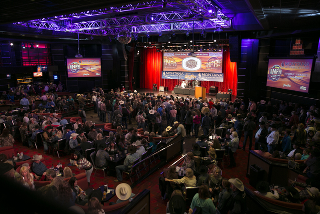 The gold buckle nightly awards show and party is one of the big draws at the South Point during the Wrangler NFR, as is the nightly viewing party, which has now taken over three ballrooms. (Specia ...