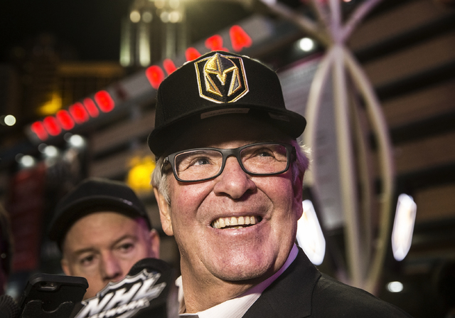 Golden Knights owner Bill Foley takes questions from the media at the conclusion of a ceremony to unveil the Las Vegas' NHL expansion franchise's official team nickname, logos and colors on Tuesda ...
