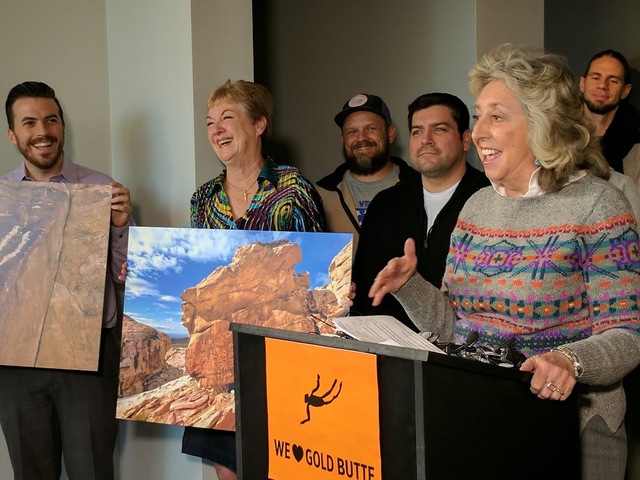 Nevada Congresswoman Dina Titus talking during a press conference at Faciliteq (cq), 817 S. Main St., after President Barack Obama designated Gold Butte as a national monument. (Colton Lochhead/La ...