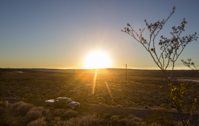 A truck drives through the Gold Butte region south of Bunkerville on Wednesday, Dec. 28, 2016. President Obama signed a bill into law designating 300,000 acres in the region as a national monument ...