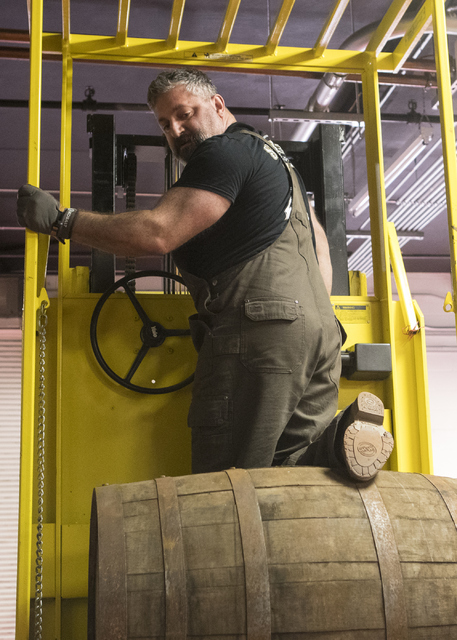 Co-owner of the Nevada H&C Distilling Co., Aaron Chepenik, moves one of the bourbon barrels on the forklift on Tuesday, Oct. 18, 2016, in Las Vegas. Loren Townsley/Las Vegas Review-Journal Fol ...