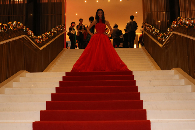 Jacqueline Jacques welcomes guests on a red carpet to a launch party for Hainan Airlines' nonstop service from Beijing to Las Vegas. Hainan Airlines and the LVCVA hosted the launch party at The Pe ...