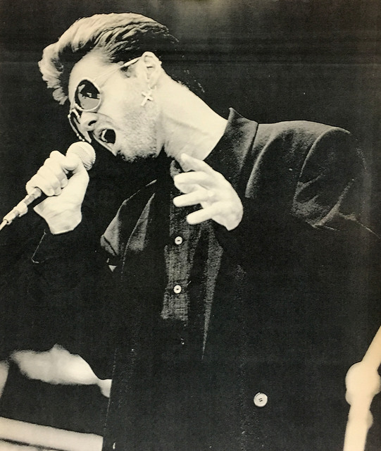 In this June 11, 1988 file photo, singer George Michael performs during Saturday's Rockfest at Wembley Stadium in London. (AP Photo/Gillian Allen)