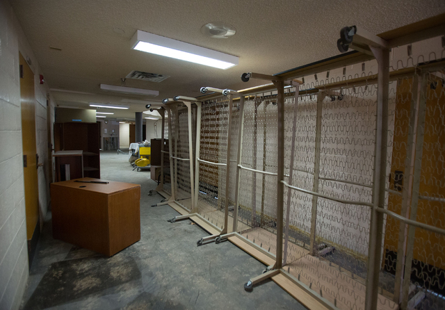 Bed frames from Stein Hospital, a closed mental health hospital on the campus of Rawson-Neal Psychiatric Hospital, are photographed Friday, Jan. 23, 2015. The facility is being remodeled and is ex ...