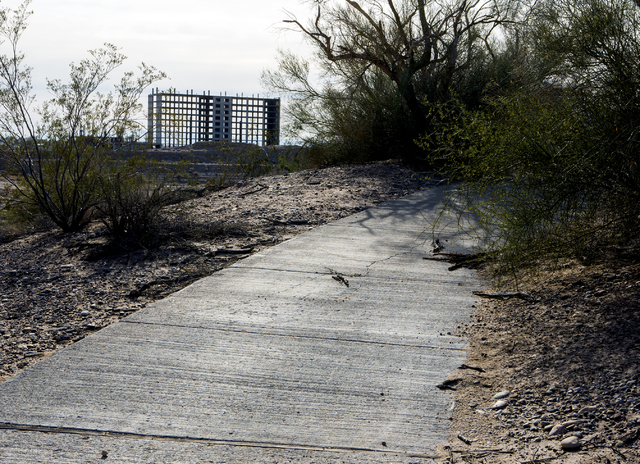 The abandoned Emerald River resort tower near the banks of the Colorado River in Laughlin on Tuesday, Dec. 6, 2016. The project has been shut down for almost 30 years. (Jeff Scheid/Las Vegas Revie ...