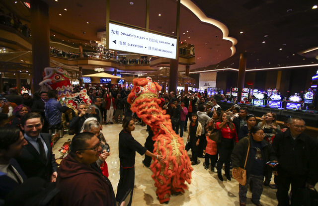 Members of the Lohan School of Shaolin perform during the grand opening of the Lucky Dragon hotel-casino in Las Vegas on Saturday, Dec. 3, 2016. (Chase Stevens/Las Vegas Review-Journal) @csstevens ...