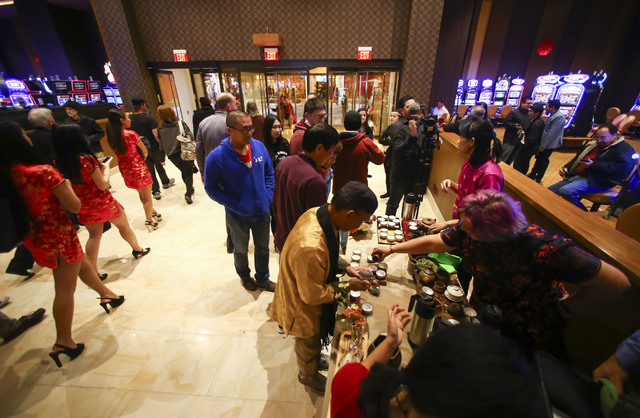 Tea is served during the grand opening of the Lucky Dragon hotel-casino in Las Vegas on Saturday, Dec. 3, 2016. (Chase Stevens/Las Vegas Review-Journal) @csstevensphoto