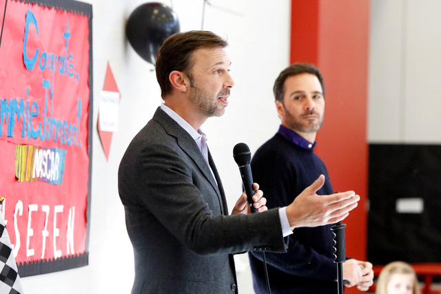 Jimmie Johnson and Chad Knaus visit with students at Doral Academy of Nevada as part of NASCAR Champion's Week in Las Vegas, NV. (Photo by Jeff Speer/LVMS)
