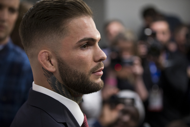 Cody Garbrandt is interviewed during the UFC 207 media day at T-Mobile Aren...