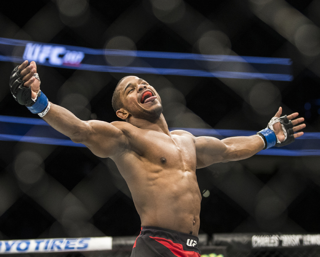 Alex Garcia celebrates after defeating Mike Pyle at UFC 207 at T-Mobile Arena on Friday, Dec. 30, 2016, in Las Vegas. Pyle, originally from Memphis, lives and trains in Las Vegas. Benjamin Hager/L ...