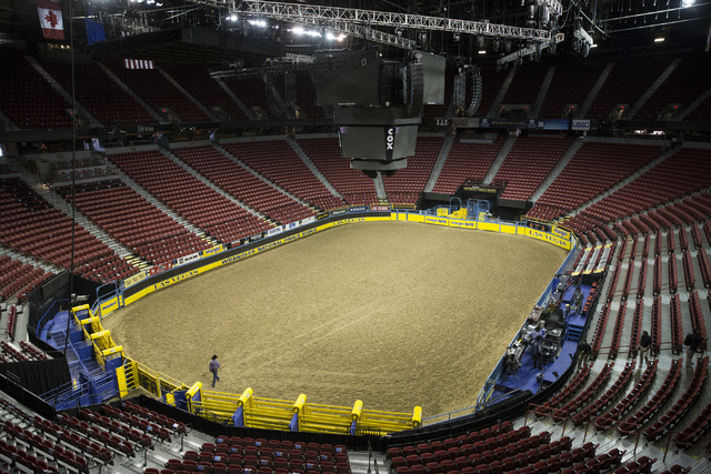 The arena entrance to the Wrangler National Finals Rodeo inside the Thomas  & Mack Center on Thursday, Dec. 1, 2016, in Las Vegas. Erik Verduzco/Las  Vegas Review-Journal Follow @Erik_Verduzco | Las Vegas
