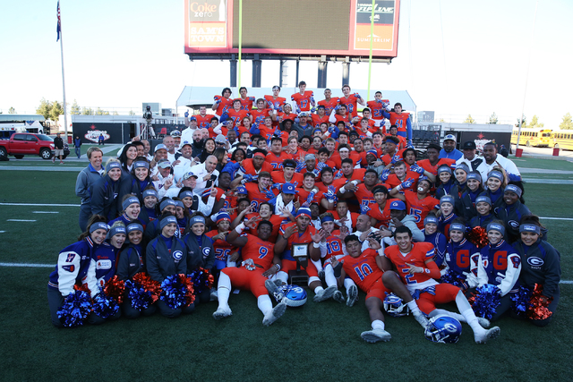 Bishop Gorman pose after their 84-8 win against Liberty in the Class 4A state football championship game at Sam Boyd Stadium on Saturday, Dec. 3, 2016, in Las Vegas. Erik Verduzco/Las Vegas Review ...