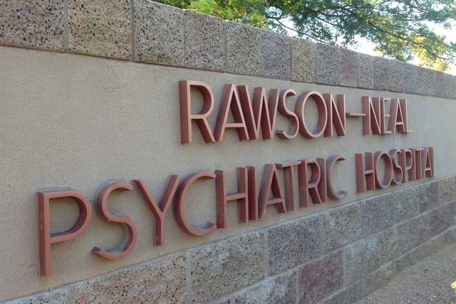 A sign outside the Rawson-Neal Psychiatric Hospital at Jones Boulevard and Oakey Boulevard in Las Vegas, is shown Thursday, July 25, 2013. (Greg Haas/Las Vegas Review-Journal)