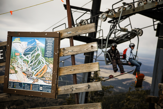 A skiers prepare to off load at Arizona Snowbowl on March 5, 2016. The resort, just outside of Flagstaff, has been in operation since 1938, making it one of the longest continually running ski res ...