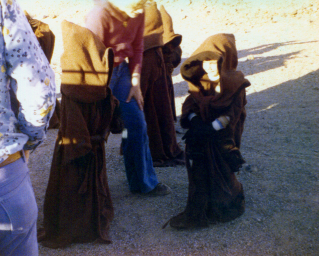 Six-year-old Joe Weber, right, wears his Jawa costume during a January 1977 location shoot in Death Valley for the original &quot;Star Wars&quot; movie. (Sally Weber)
