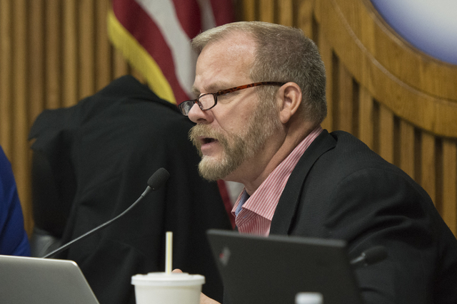 Clark County School District District D Trustee Kevin Child speaks during a CCSD Board of Trustees meeting about the Every Student Succeeds Act in Las Vegas Wednesday, July 6, 2016. (Jason Ogulnik ...