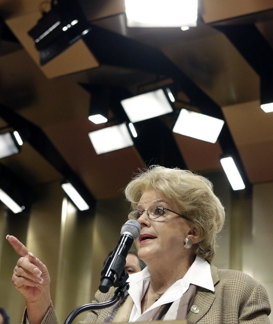 Las Vegas Mayor Carolyn Goodman announces the cityճ latest efforts to become a fully sustainable city during a press conference at City Hall Monday, Dec. 12, 2016, in Las Vegas. (Bizuayehu T ...