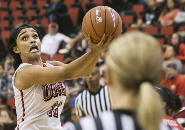 UNLV guard Dakota Gonzalez, shown last month, scored a team-high 12 points Friday in the Lady Rebels' 63-54 loss to Brigham Young in Maui, Hawaii. (Benjamin Hager/Las Vegas Review-Journal)