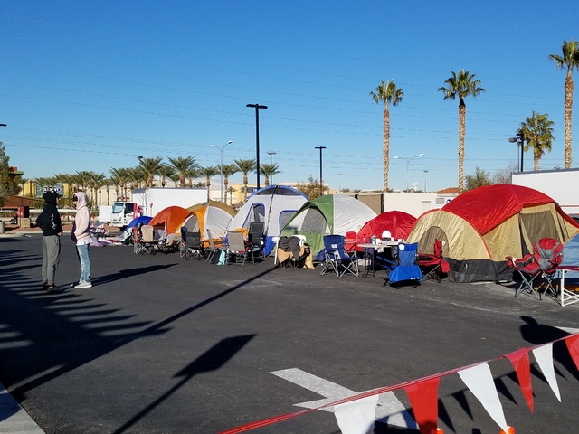 Anxious Chick-fil-A customers set up camp a full day ahead of the Thursday grand opening of the eatery at 460 N. Stephanie St. in Henderson on Wednesday, Jan. 25, 2017. (Brett Steidler/Las Vegas R ...