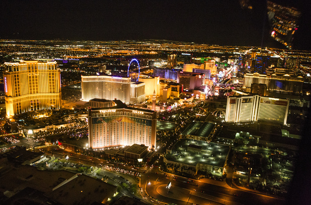 An aerial view of Las Vegas Strip is seen on Thursday, April 21, 2016. Jeff Scheid/Las Vegas Review-Journal Follow @jlscheid
