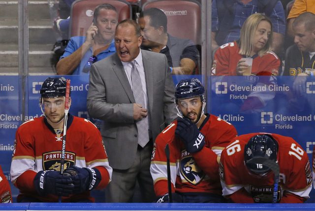 Florida Panthers head coach Gerard Gallant yells out during the first period of an NHL hockey game against Boston Bruins, Tuesday, Nov. 1, 2016, in Sunrise, Fla. (Wilfredo Lee/AP)