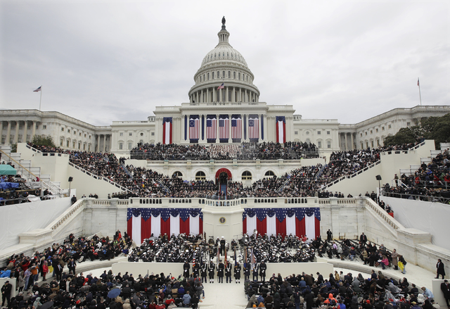 President Donald Trump delivers his inaugural address after being sworn in as the 45th president of the United States during the 58th Presidential Inauguration at the U.S. Capitol in Washington, F ...