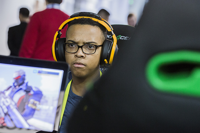 Josh Neal plays in the Razer gaming area during CES 2017 at the Las Vegas Convention Center on Thursday, Jan. 05, 2017. Around 175,000 people are expected the attend the world's largest consumer e ...