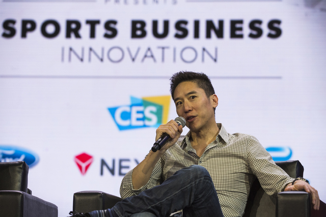 Dennis Fong, former e-sports gamer and CEO of Rapter, speaks during Sport Business Innovation session during CES 2017 at the Sands Convention Center on Thursday, Jan. 05, 2017. Around 175,000 peop ...
