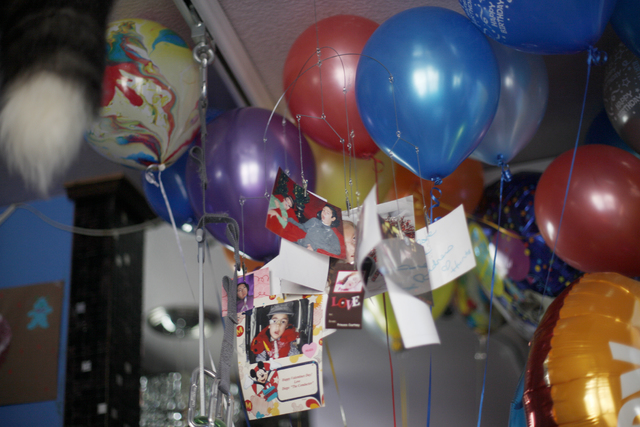 Cashel Gardner's balloons from his birthday and photos hang above his bed on Jan. 10, 2017. (Rachel Aston/Las Vegas Review-Journal) @rookie__rae