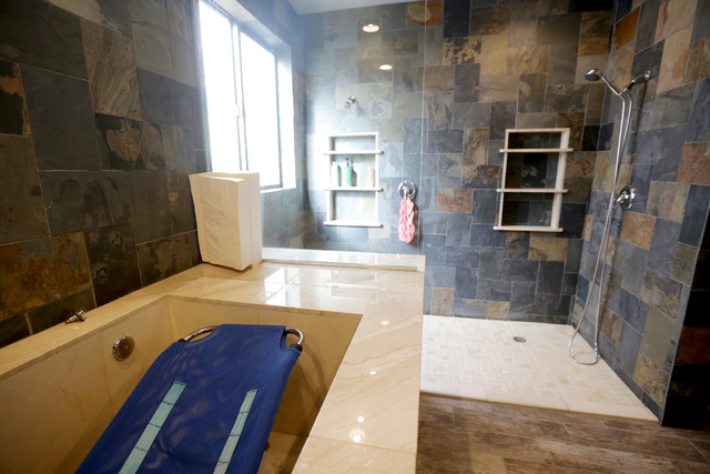 The bathroom that Make-A-Wish Southern Nevada remodeled for Allison "Allie" Gardner is shown on Tuesday, Jan. 10, 2017. The bathroom is made to accommodate Allie and her brother, who both have spi ...