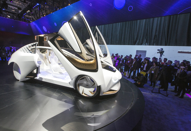The Toyota Concept-i on display during CES 2017 at the Las Vegas Convention Center on Thursday, Jan. 5, 2017. Around 175,000 people are expected the attend the world's largest consumer electronic ...