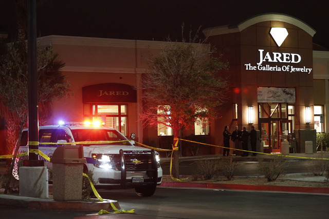 The scene of a robbery at Jared The Galleria of Jewelry located at 1071 W Sunset Rd. in Henderson. According to Henderson Police, a female employee was shot and later died due to her injuries. (Da ...