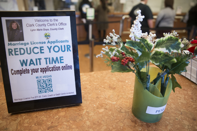 The Clark County Marriage License Bureau on Friday, Jan. 13, 2017, in Las Vegas. Erik Verduzco/Las Vegas Review-Journal Follow @Erik_Verduzco