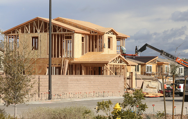 Homes under construction in the Inspirada master-planned community on Calestano Avenue Monday, Jan. 9, 2017, in Henderson. (Bizuayehu Tesfaye/Las Vegas Review-Journal)@bizutesfaye