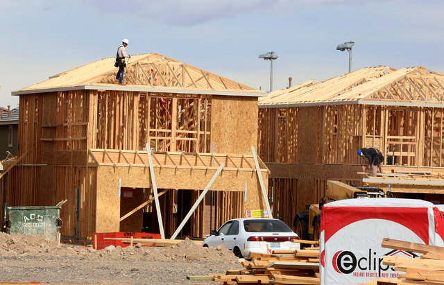 Homes under construction in the Inspirada master-planned community Monday, Jan. 9, 2017, in Henderson. (Bizuayehu Tesfaye/Las Vegas Review-Journal)@bizutesfaye