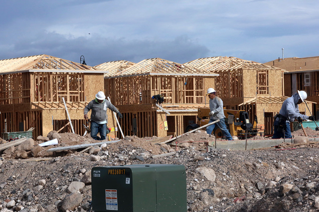 Homes under construction in the Inspirada master-planned community on Monday, Jan. 9, 2017, in Henderson. (Bizuayehu Tesfaye/Las Vegas Review-Journal)@bizutesfaye